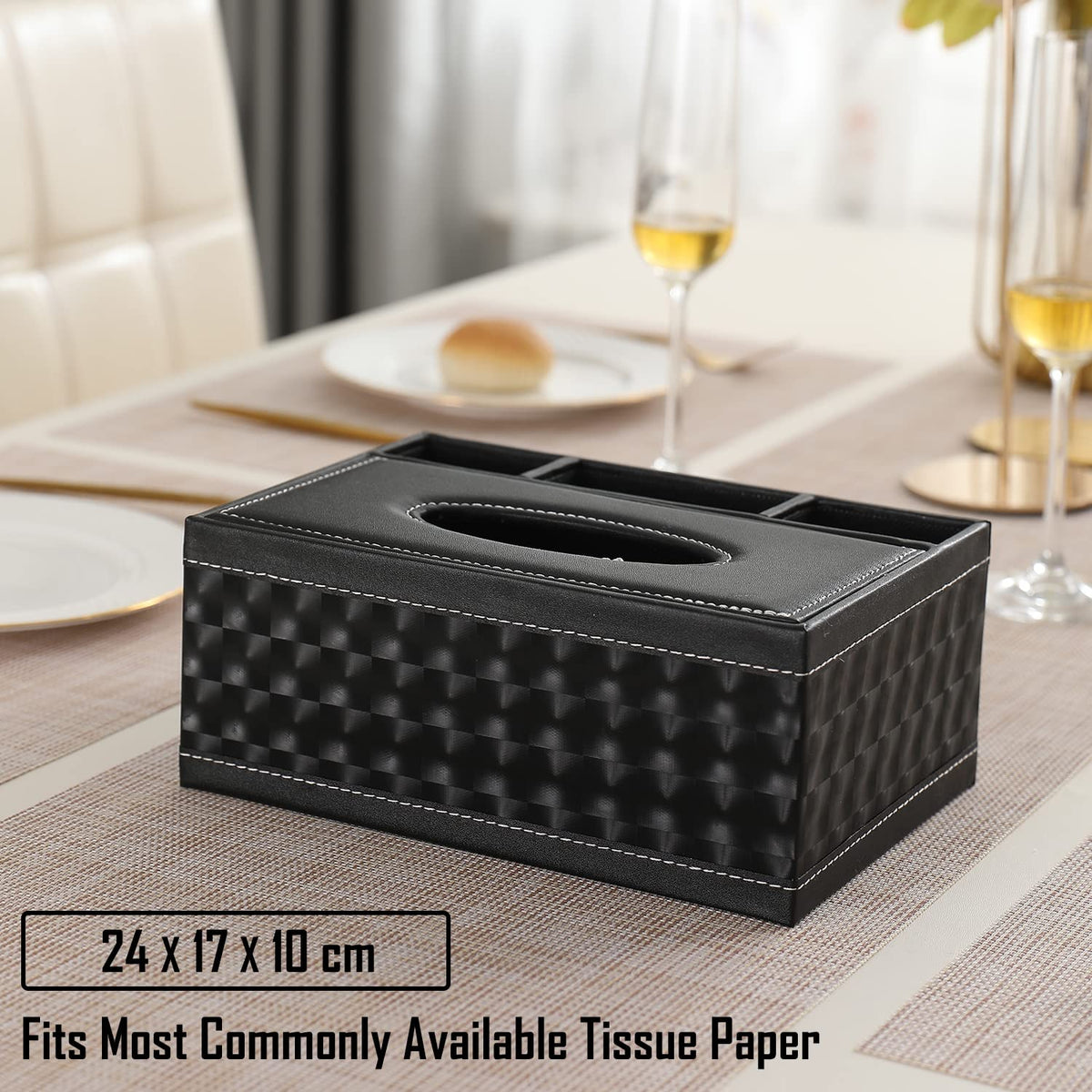 Black Desk Organizer with Tissue Paper Box | HOKIPO