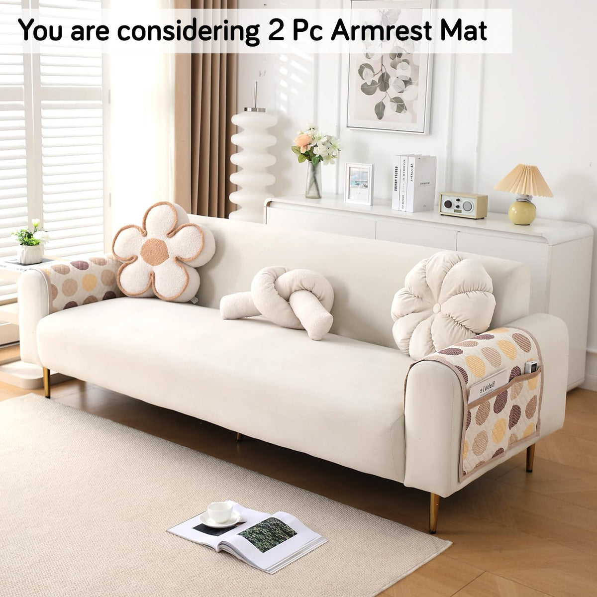 'Homehues' Printed Quilted Sofa Cover Mats, Brown Polka Dot