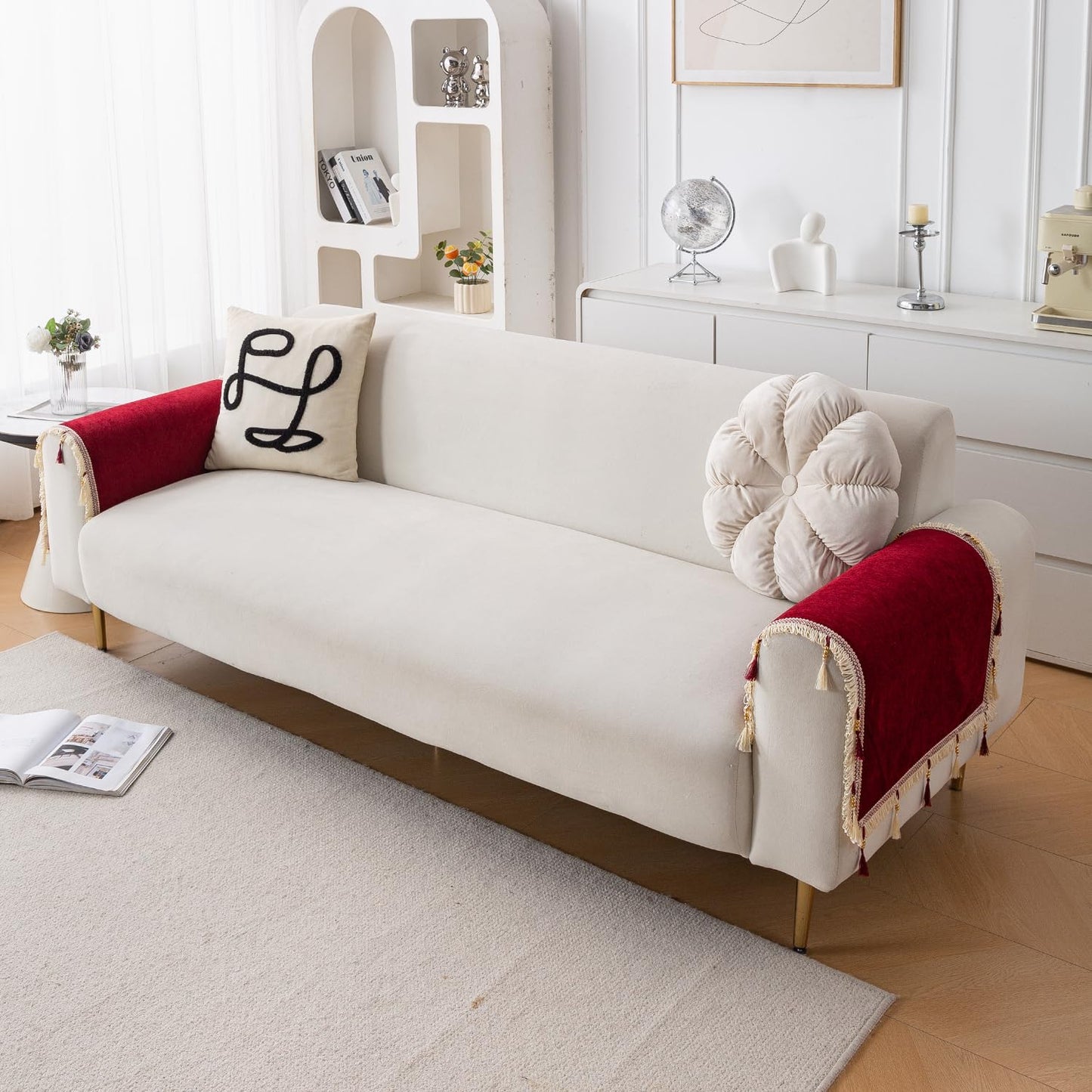 Serenity Tassel Chenille Sofa Cover with Tassel – Crimson Ruby