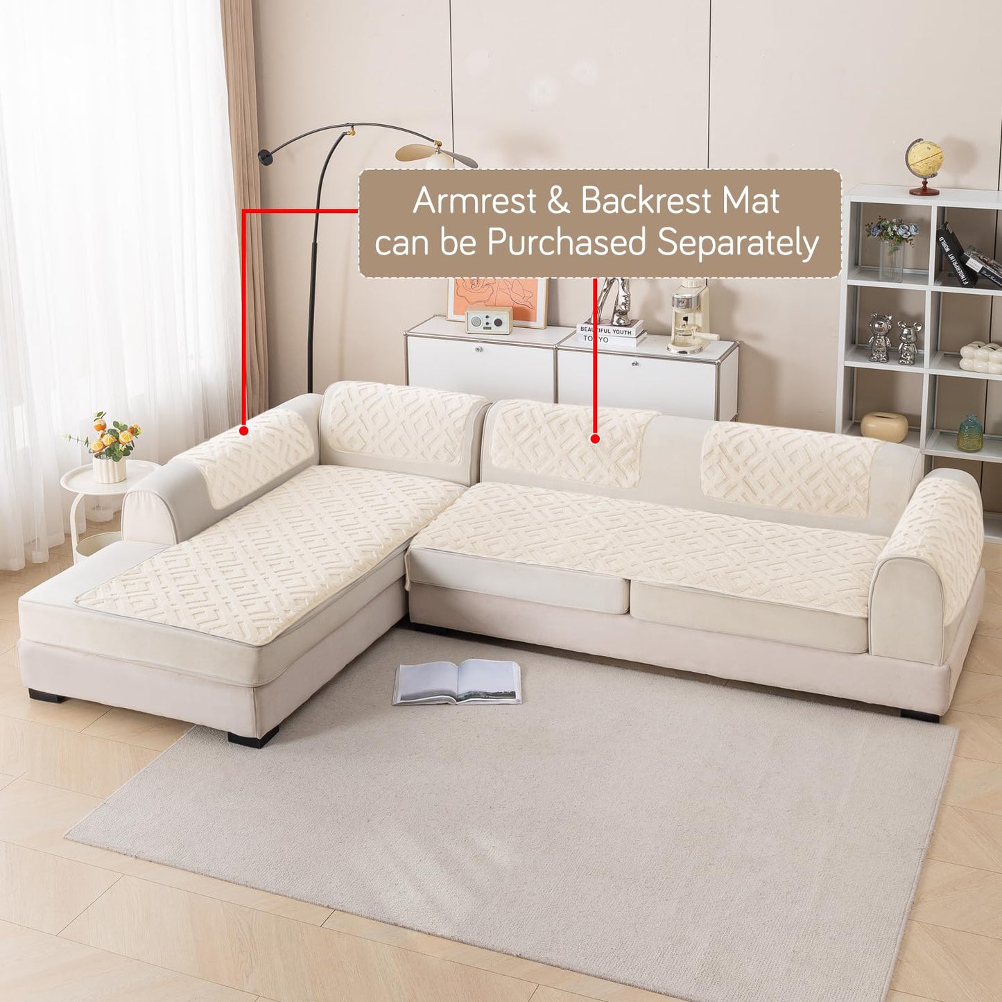 Velvet Maze Premium L Shape Sofa Cover Seat Mat, Beige