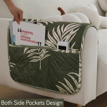 Quilted, Waterproof and Anti-Slip Sofa Cover Mat, Palm Leaves Olive