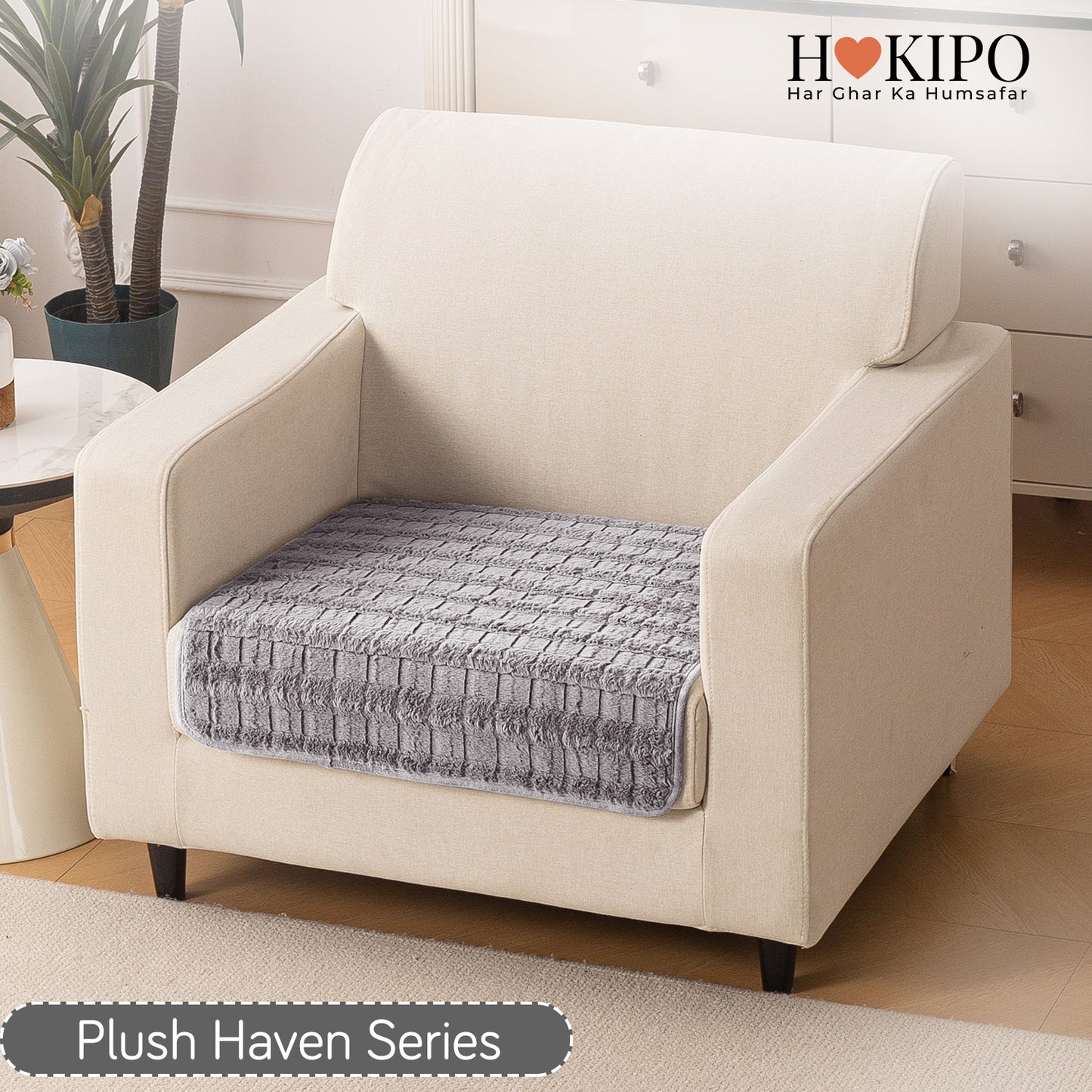 'Plush Haven' Premium Anti Slip Sofa Cover Mat, Light Grey