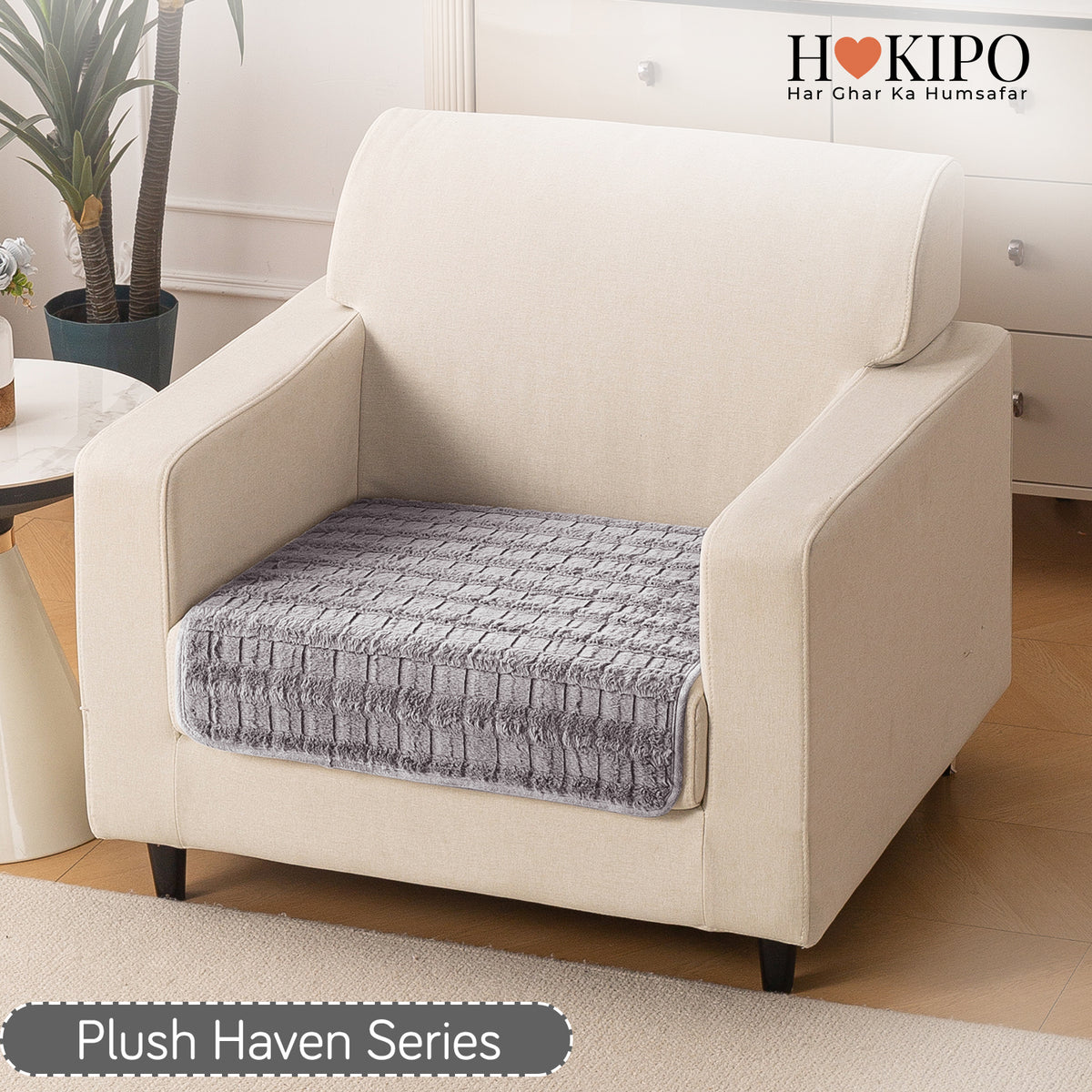 'Plush Haven' Premium Anti Slip Sofa Cover Mat, Light Grey