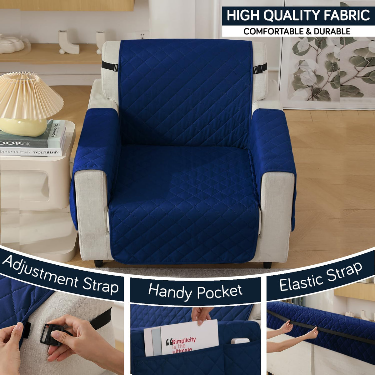 Navy Blue colour Quilted Waterproof Sofa Protector for 1 Seater – Durable, Comfortable & Anti-Slip