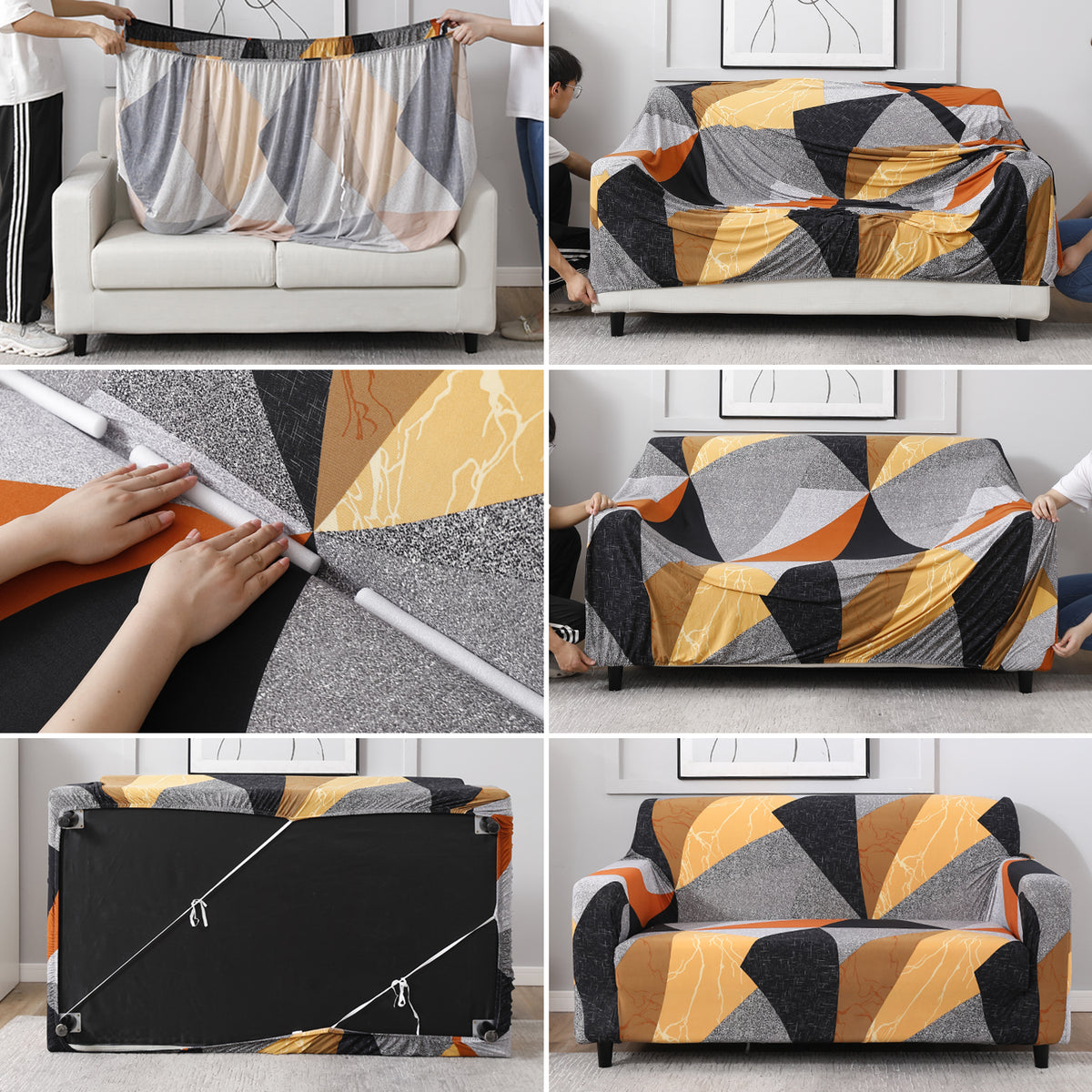 Multicolor Geometric Abstract Print polyester – Step-by-step guide on how to put an stretchable sofa cover