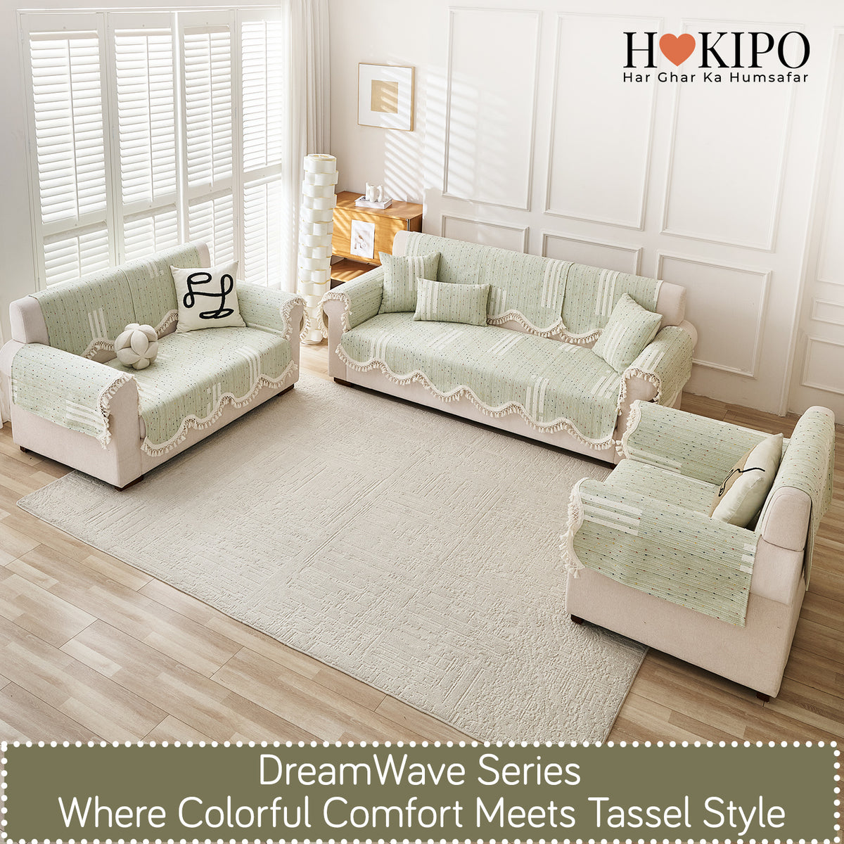 DreamWave Chenille with Tassels Sofa Cover Mat, Pistachio Green