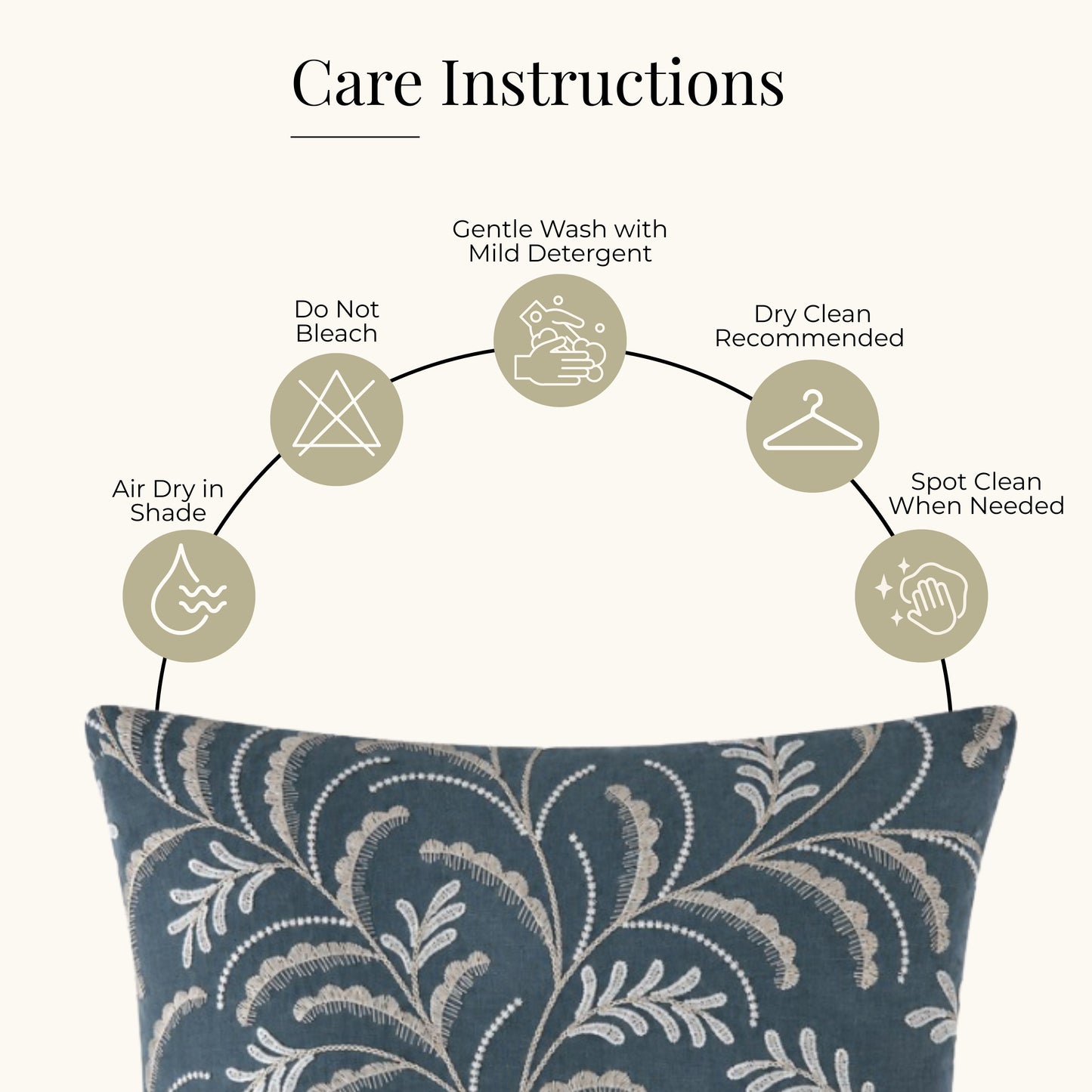 HOKIPO Leaf Trail Embroidered Cushion Cover 16x16 in, Charcoal