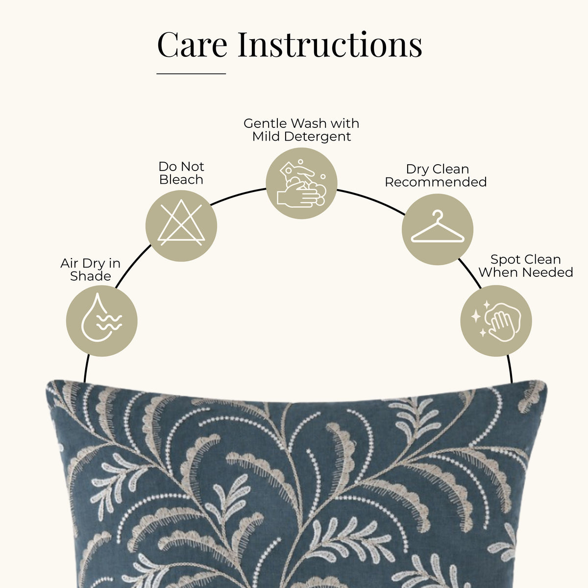 HOKIPO Leaf Trail Embroidered Cushion Cover 16x16 Inch, Charcoal