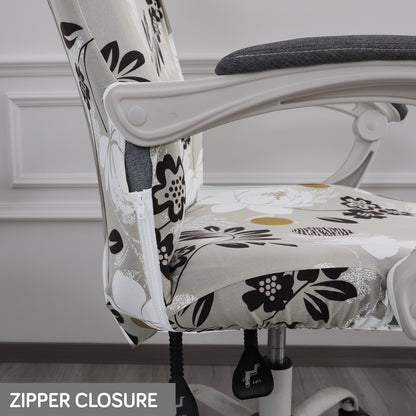 Printed Office Chair Cover for Executive Chair (High-Back) – 140 GSM Stretchable Fabric – Washable & Anti-Slip – Fits Big & Tall Office Chairs, Feather Brown Floral