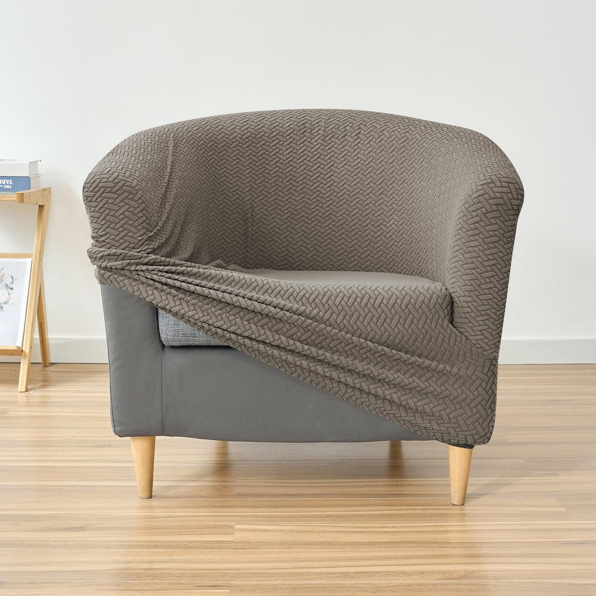 Premium Jacquard Stretchable Tub Chair Cover Slipcover, Taupe Brown