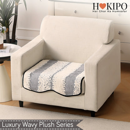 Luxury Wavy Plush Anti-Slip Sofa Cover Mats - Pewter Grey