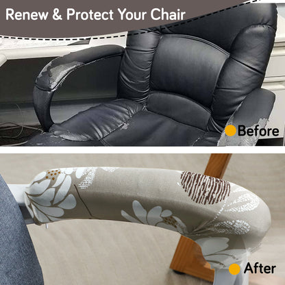 140gsm Printed Armrest Covers for Office Chair (Zipper Style), 1 Pair, Feather Brown Floral