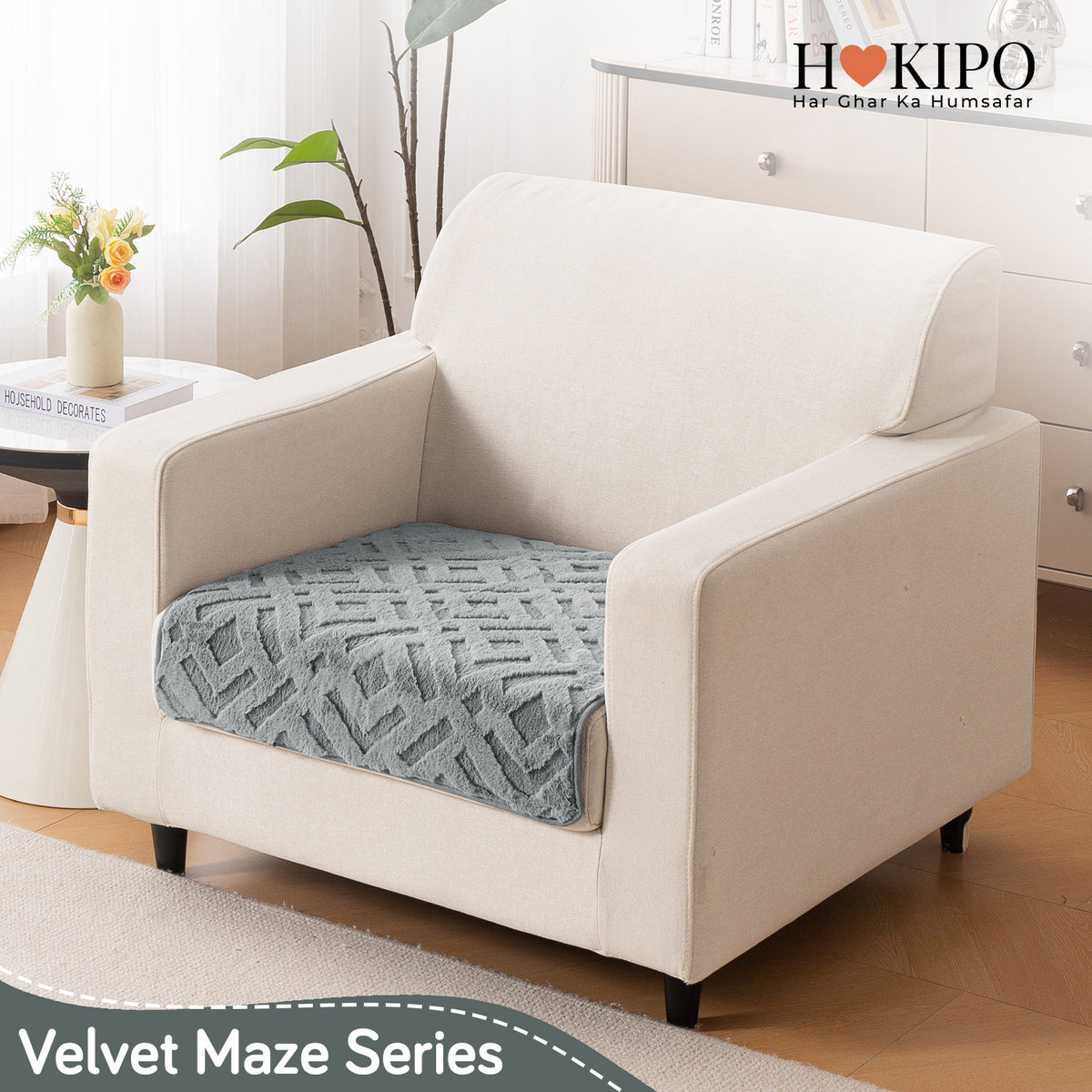 Velvet Maze Sofa Cover Mat, Dark Grey
