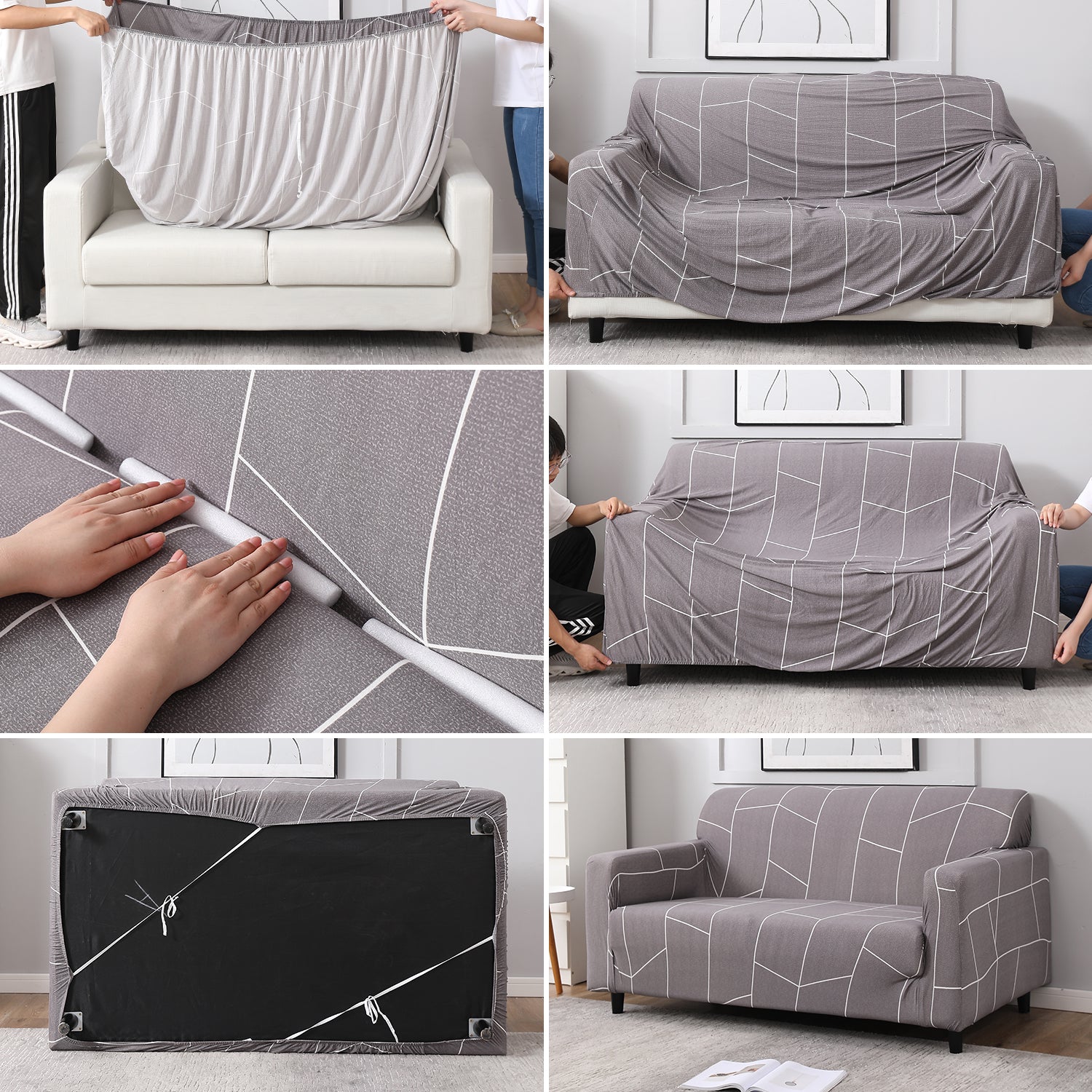 Elastic Stretchable Printed Sofa Cover, Geometric Print