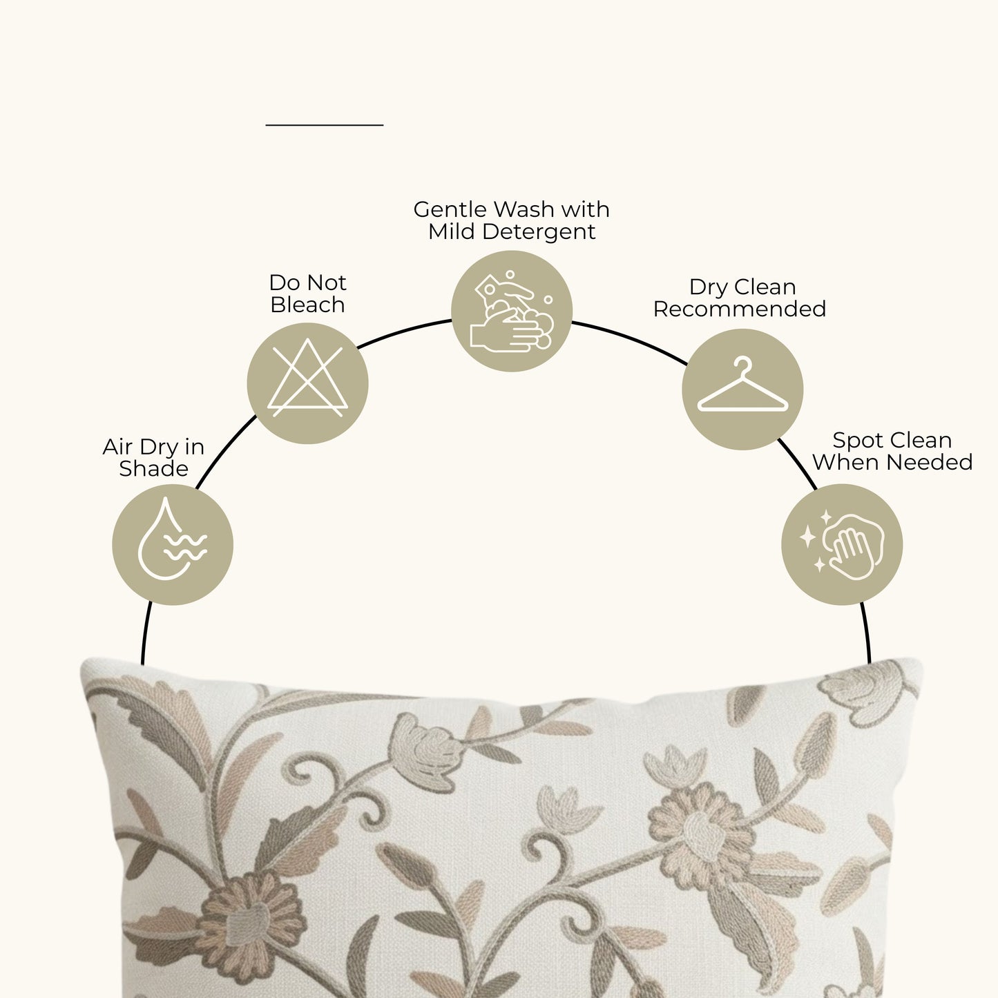 HOKIPO Floral Embroidered Cushion Cover in, Beige & Ivory