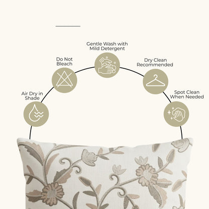 HOKIPO Floral Embroidered Cushion Cover in, Beige & Ivory