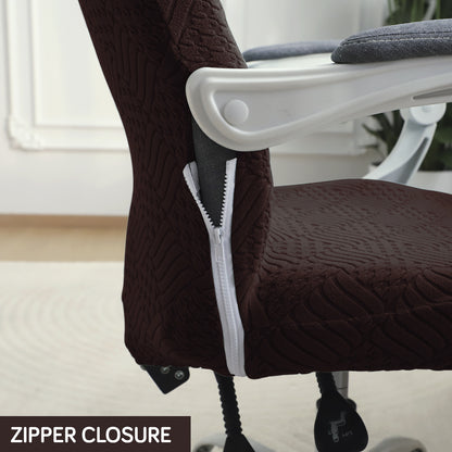Office Chair Cover for Desk Chair (Mid-Back) – 170 GSM Stretch Jacquard – Washable, Durable & Anti-Slip – Fits Mid-Back Office Chairs, Brown