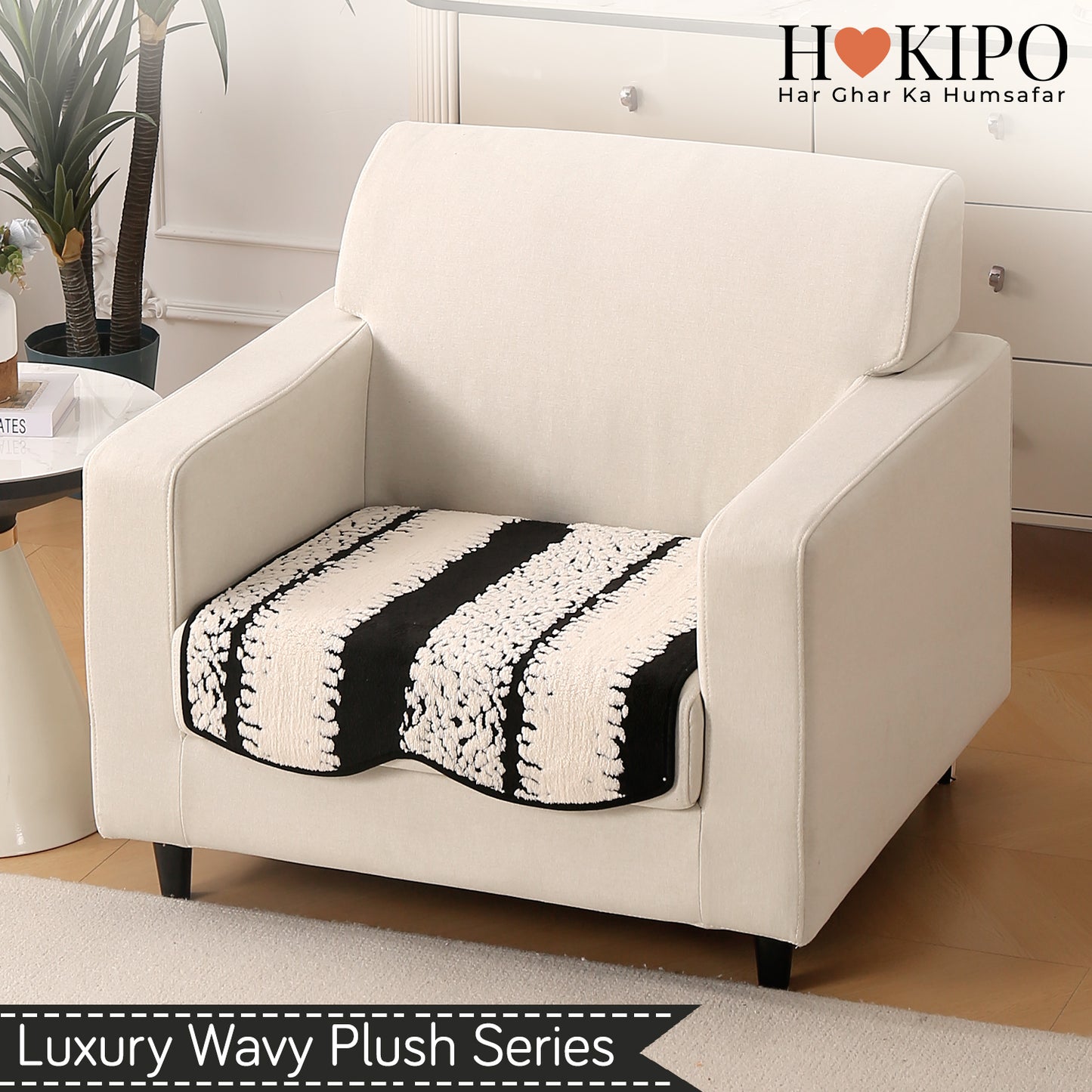 Luxury Wavy Plush Anti-Slip Sofa Cover Mats - Black