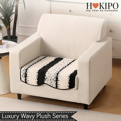 Luxury Wavy Plush Anti-Slip Sofa Cover Mats - Black