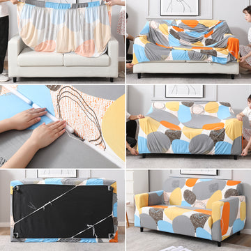 Step-by-step guide on How to put on Multicolor Pebbles Print elastic sofa cover