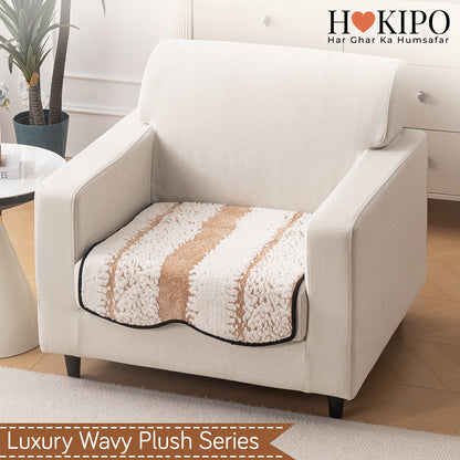Luxury Wavy Plush Anti-Slip Sofa Cover Mats - Desert Brown