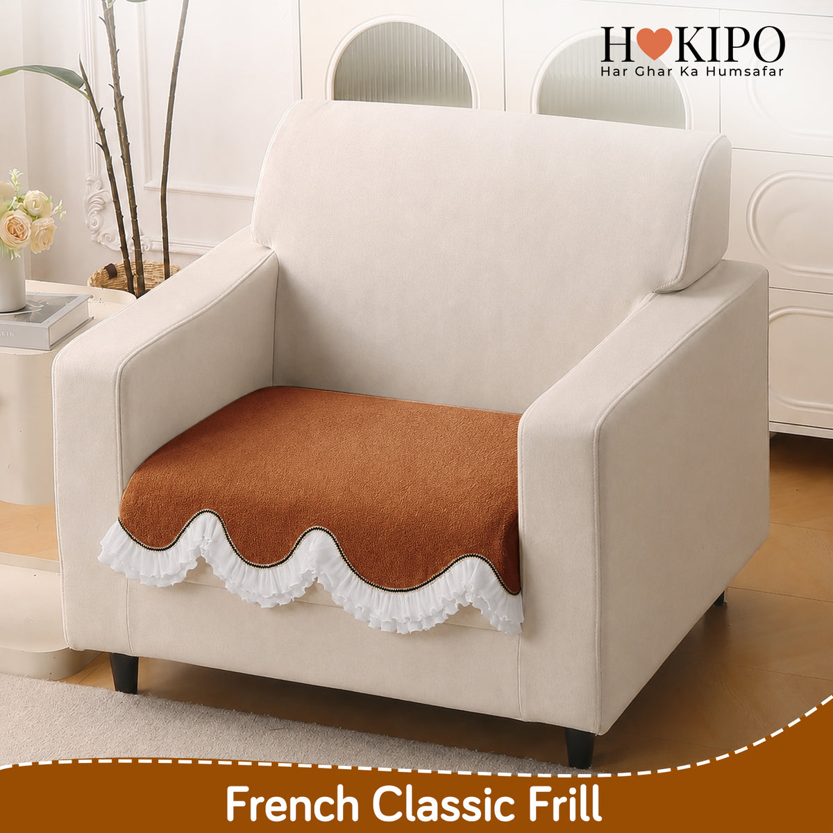 French Classic Frill Wavy Sofa Cover Mat, Copper Orange