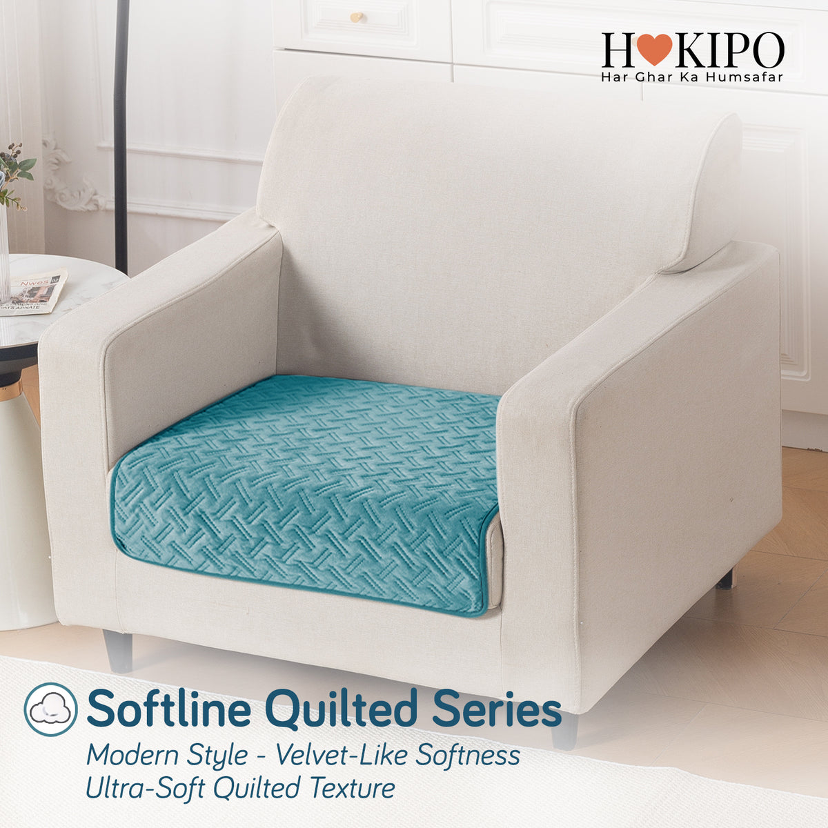 Softline Quilted Sofa Cover Mat, Teal Blue