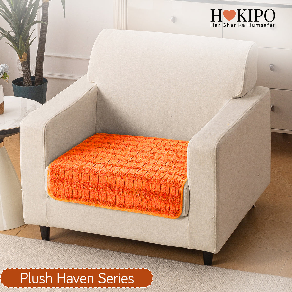 'Plush Haven' Premium Anti Slip Sofa Cover Mat, Orange