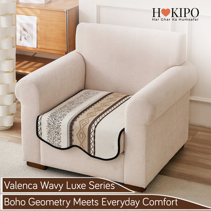 'Valenca Wavy Luxe Series' Boho Geometry Sofa Cover Mat, Brown