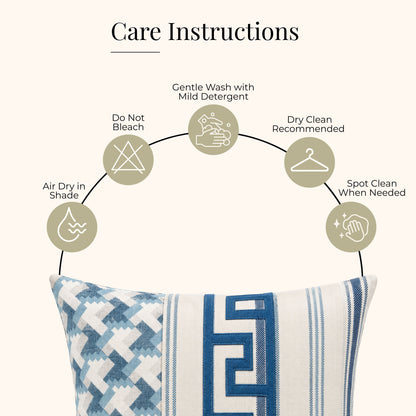 HOKIPO Modern Pattern Cushion Cover | 16x16 Inch | Modern Throw Pillow Cover, Blue & Ivory