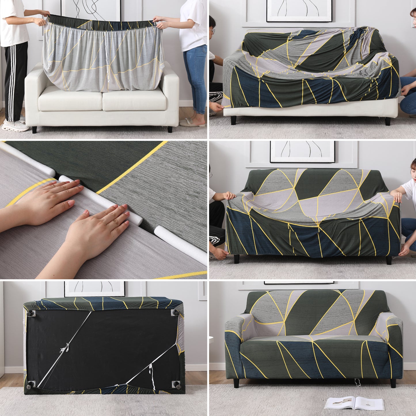 Seaweed Geometric Abstract - Step-by-step guide on how to put an stretchable sofa cover