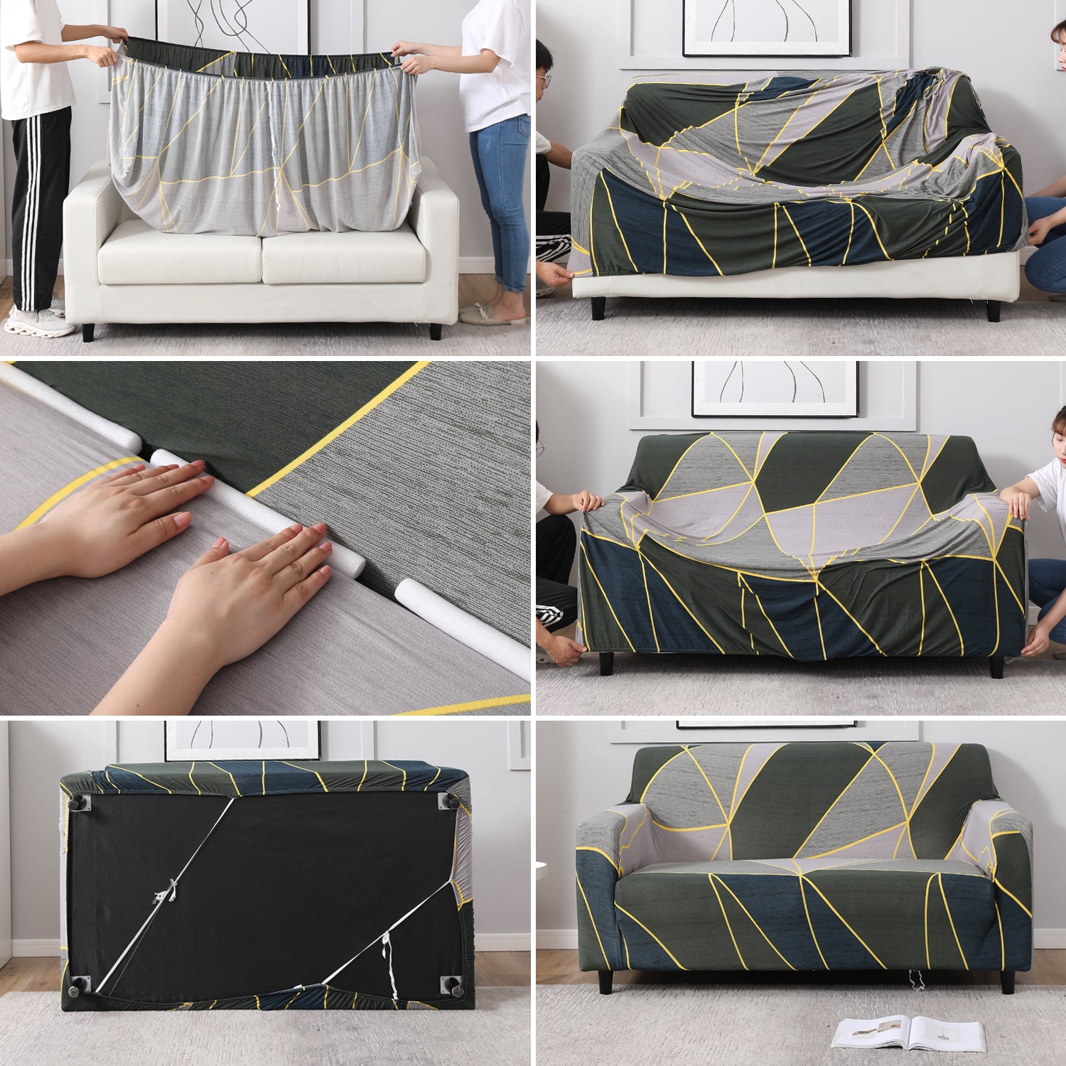 Seaweed Geometric Abstract - Step-by-step guide on how to put an stretchable sofa cover