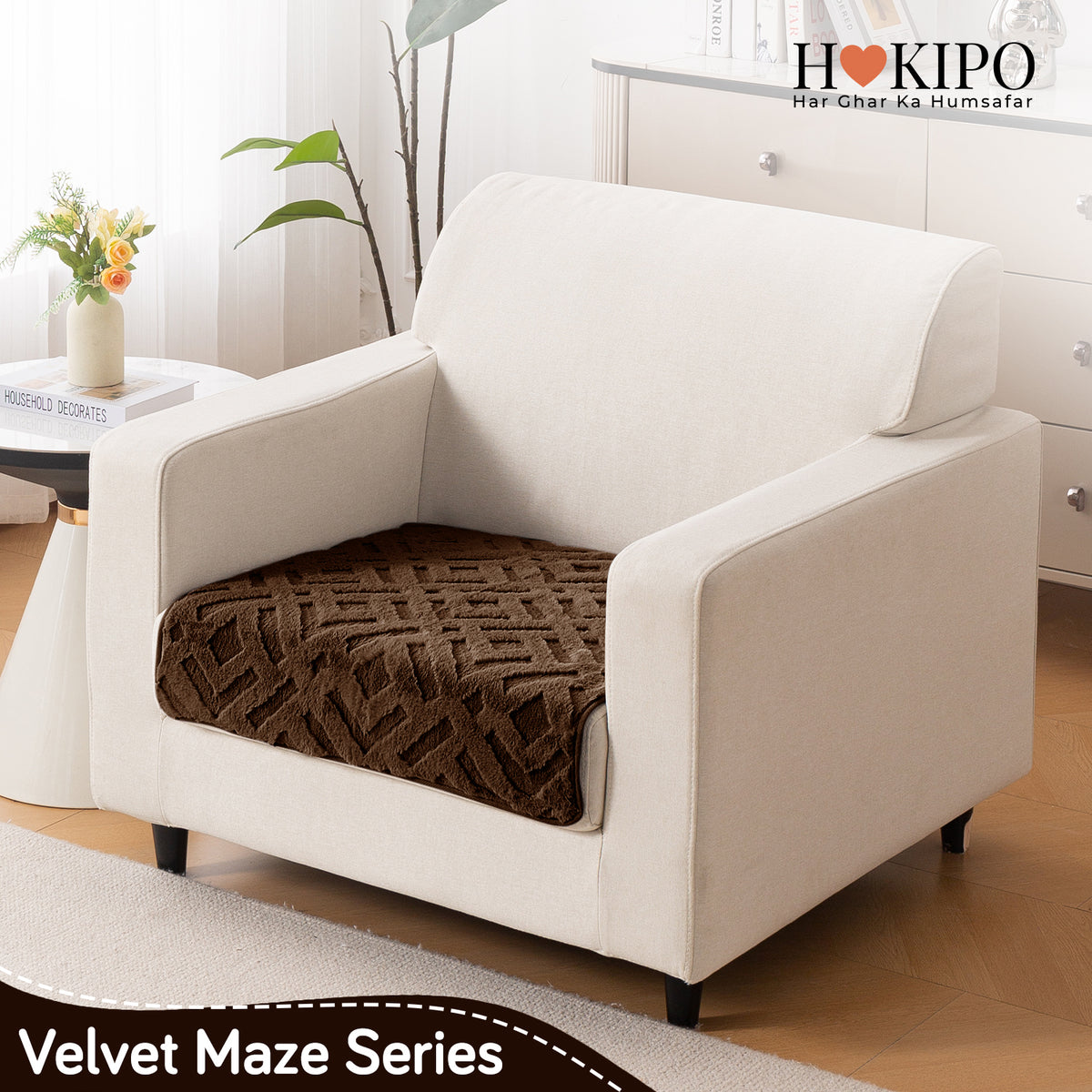 Velvet Maze Sofa Cover Mat, Dark Brown
