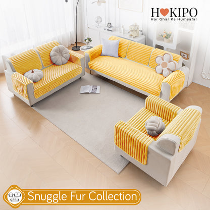 Faux Rabbit Fur Plush Anti-Slip Sofa Mat |Snuggle Fur Mustard Yellow