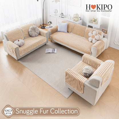 Faux Rabbit Fur Plush Anti-Slip Sofa Mat |Snuggle Fur Sand Brown