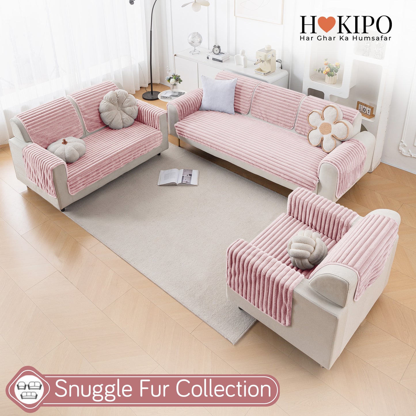 Faux Rabbit Fur Plush Anti-Slip Sofa Mat |Snuggle Fur Soft Pink