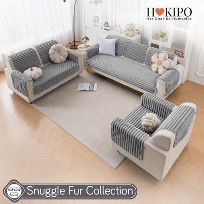 Faux Rabbit Fur Plush Anti-Slip Sofa Mat |Snuggle Fur Grey