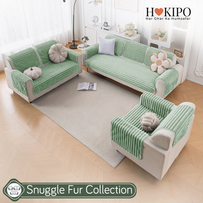 Faux Rabbit Fur Plush Anti-Slip Sofa Mat |Snuggle Fur Sage Green