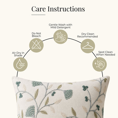 HOKIPO Botanical Embroidered Cushion Cover 16x16 in, Teal