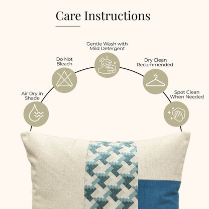 HOKIPO Color Block Geometric Cushion Cover | 16x16 Inch | Modern Throw Pillow Cover, Blue and Ivory