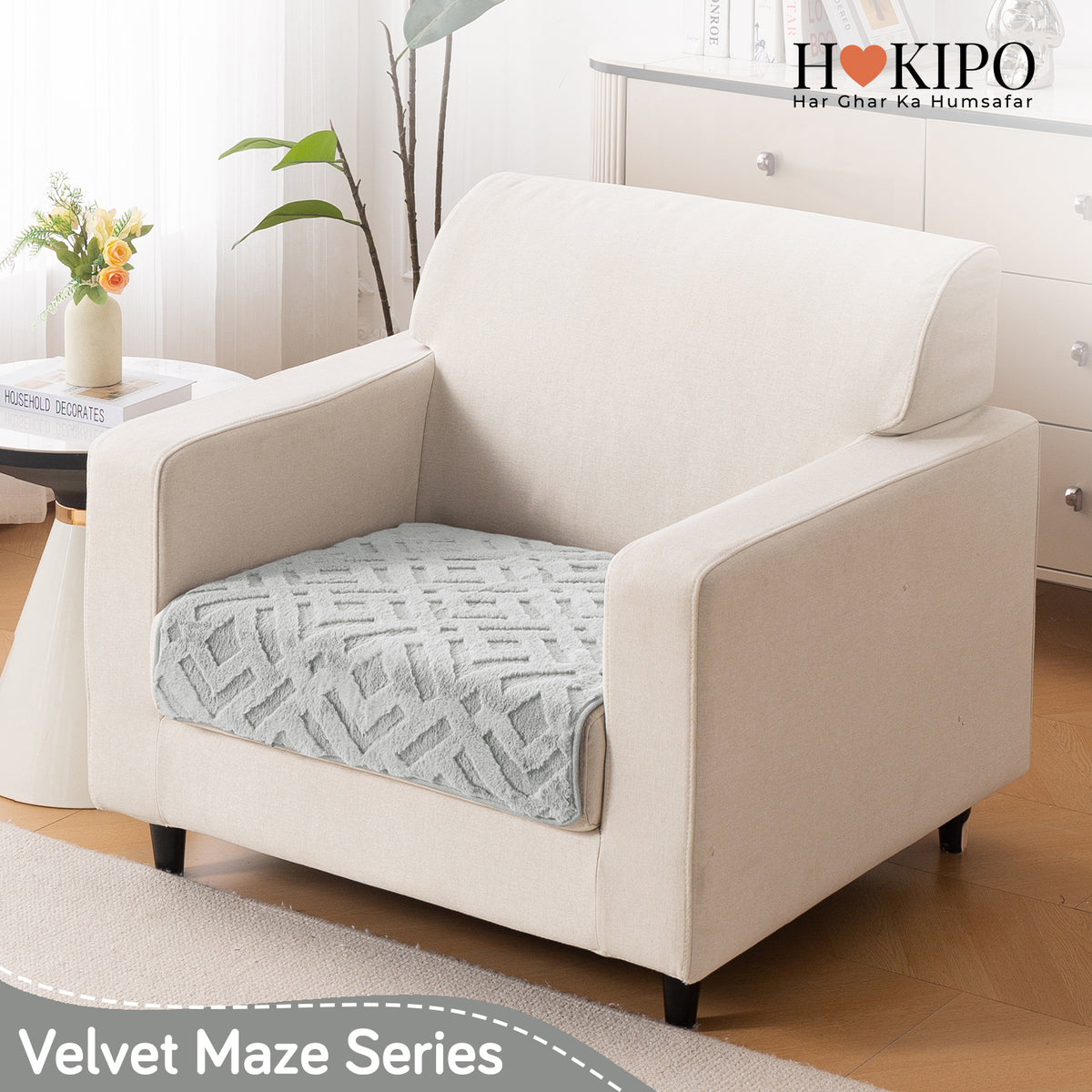 Velvet Maze Sofa Cover Mat, Light Grey