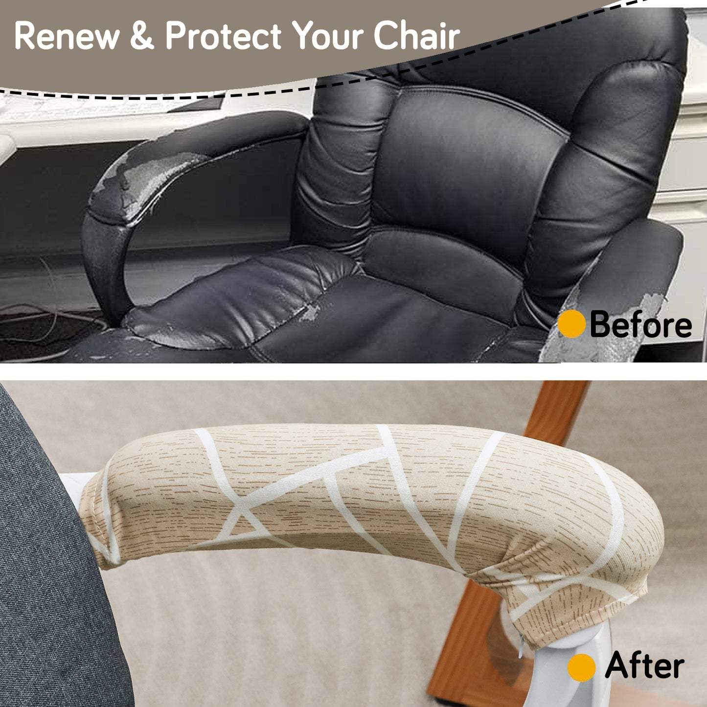 140gsm Printed Armrest Covers for Office Chair (Zipper Style), 1 Pair, Beige Abstract Geometry