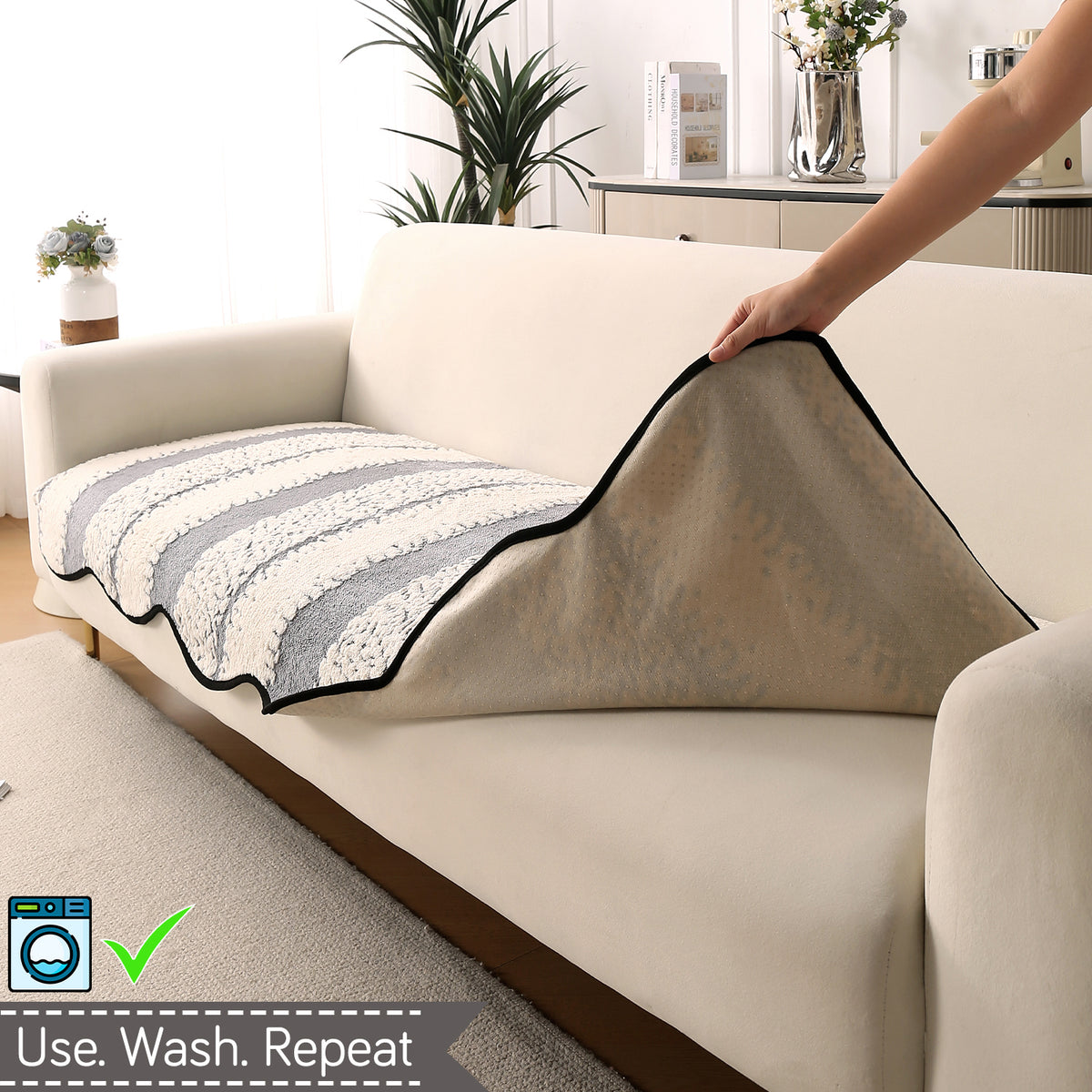 Luxury Wavy Plush Anti-Slip Sofa Cover Mats - Pewter Grey