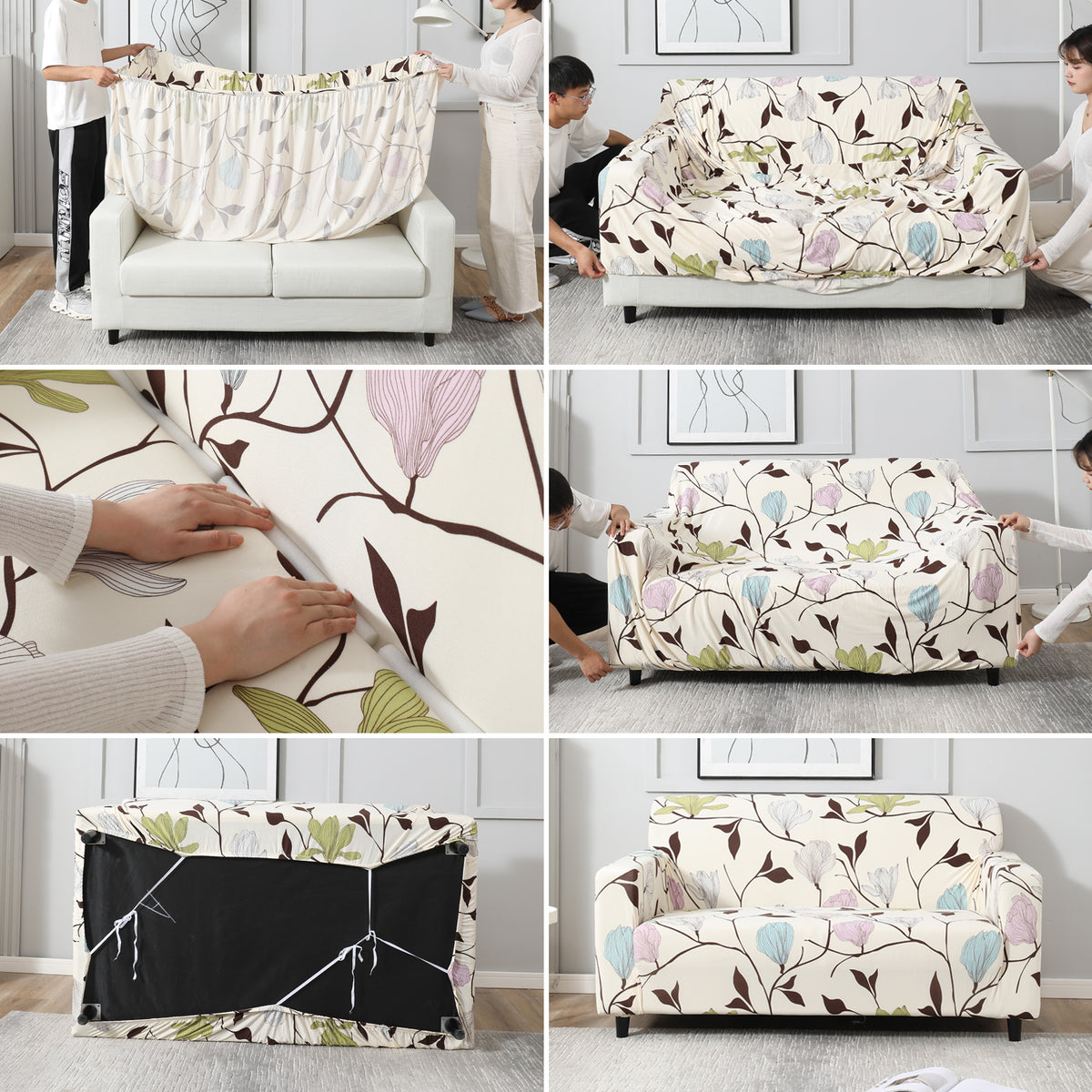 Beige Brown Leaves – Step-by-step guide to put on an elastic sofa cover