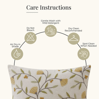 HOKIPO Botanical Embroidered Cushion Cover 16x16 in, Mustard