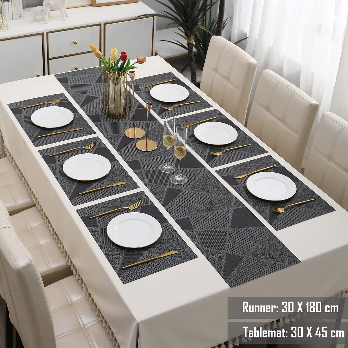 PVC Dining Table Mats, Abstract Black