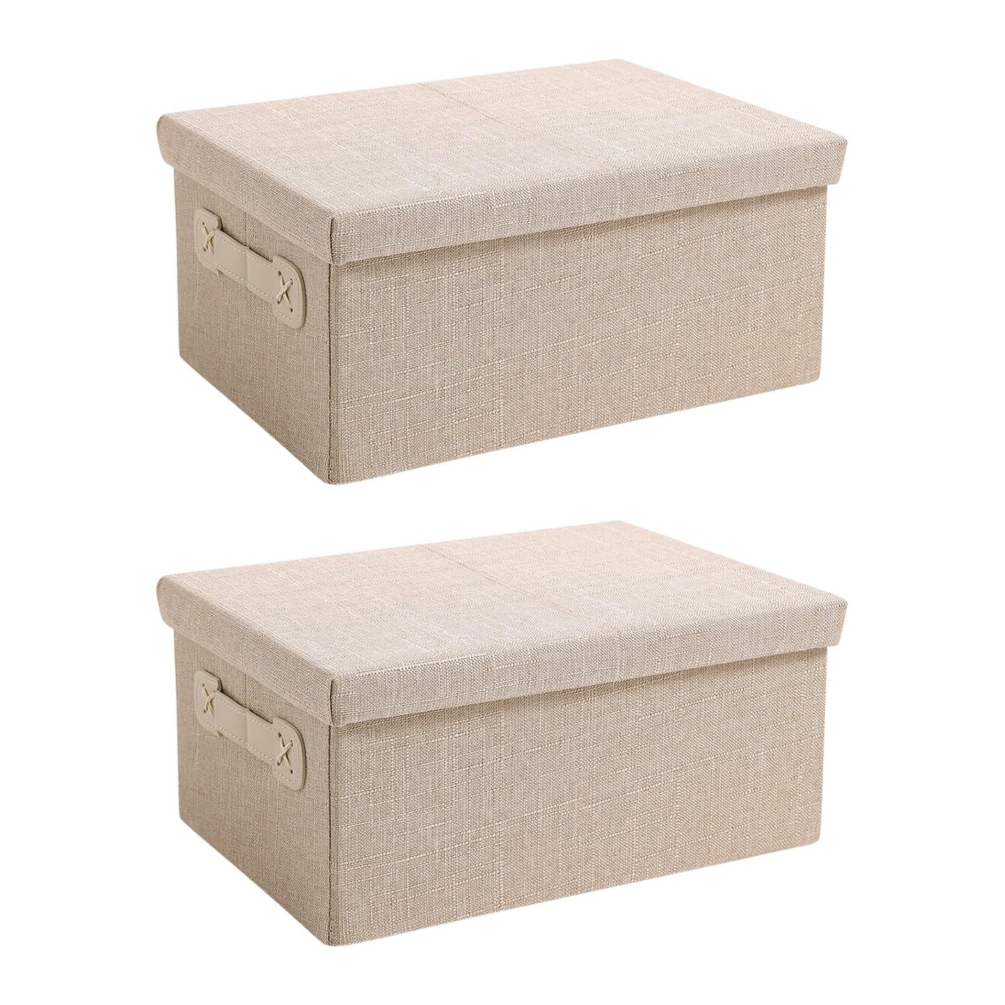 Organisers Storage Box with Lid, Beige, Pack of 1/2