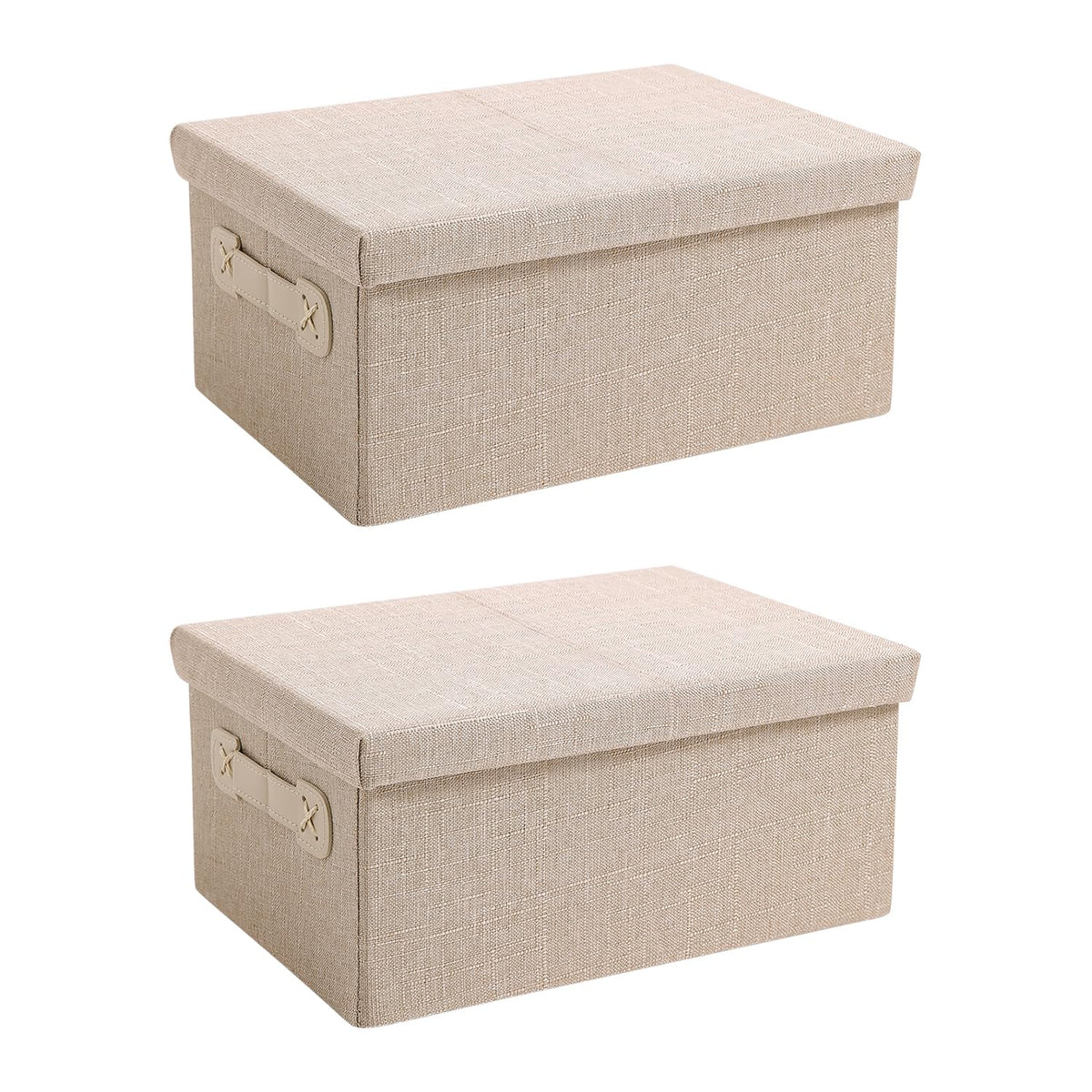 Organisers Storage Box with Lid, Beige, Pack of 2