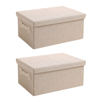 Organisers Storage Box with Lid, Beige, Pack of 1/2