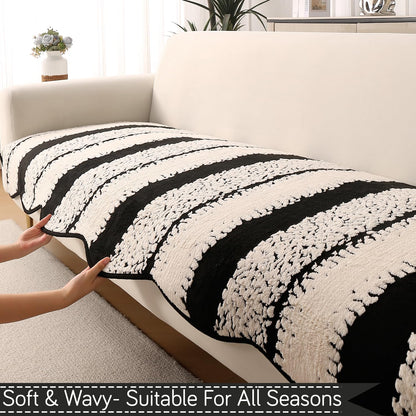 Luxury Wavy Anti Slip Plush Sofa Cover Mat, Black